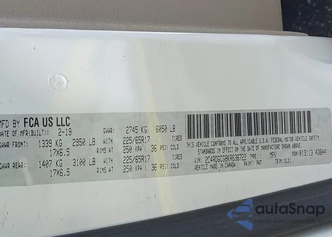 2019 Dodge Grand Caravan Sxt z USA, uszkodzony, nr VIN 2C4RDGCG8KR636722